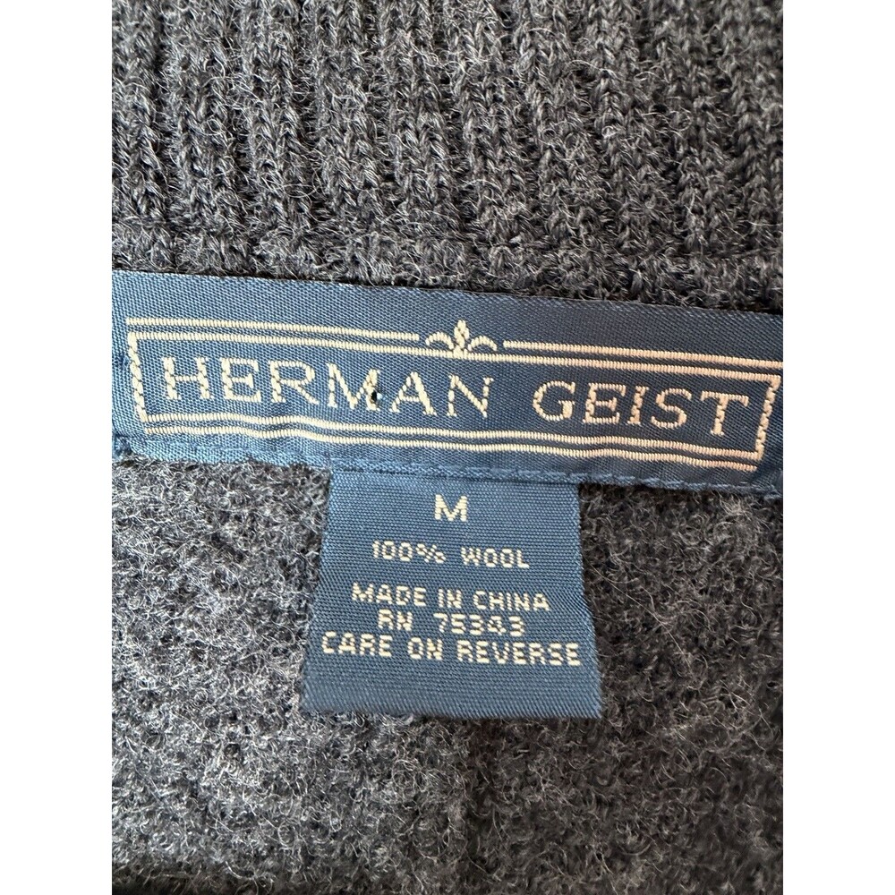Herman Geist Women’s M 100% Wool Gray Sweater Jacket Knit Blazer Vintage Preppy - Picture 4 of 7